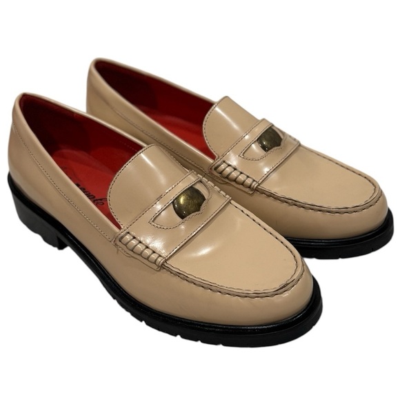 NEW Free People Liv Leather Cream Block Heels Slip on Loafer Sz 40 US 10 Preppy - Picture 1 of 10